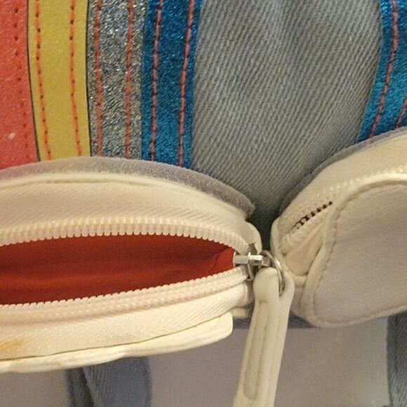 Unisex Kids Multicolor Striped Adjustable Strap Outer Pockets Backpack Rainbow - Picture 6 of 11